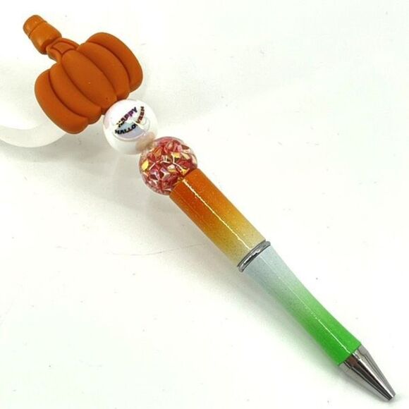 Pumpkin Happy Halloween fall autumn pen handmade NEW bling rhinestone white gree - Picture 3 of 6
